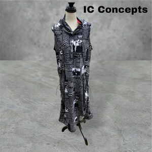 IC Collection Knit Newspaper Print Cowl Mock Neck Sleeveless Balloon Mid…